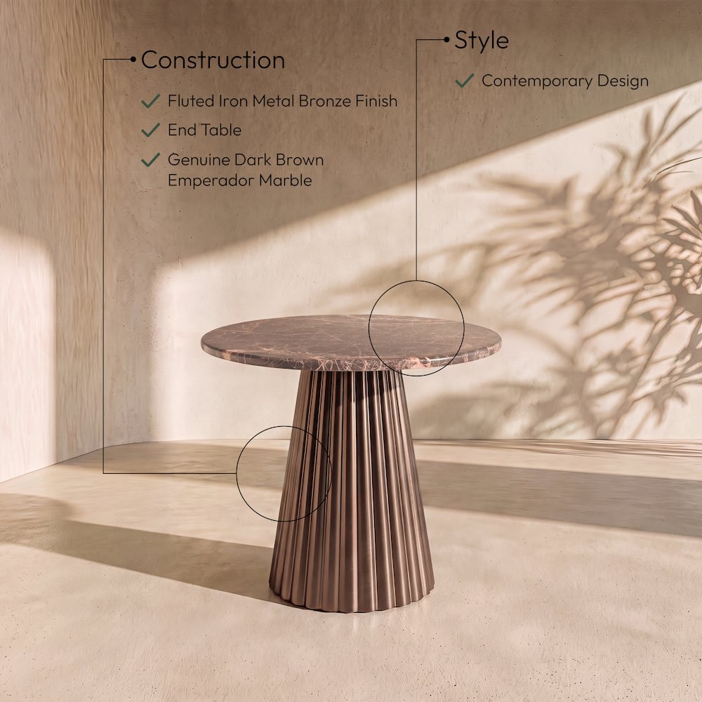 Cindra Brown Genuine Marble Top And Iron Base End / Side Table