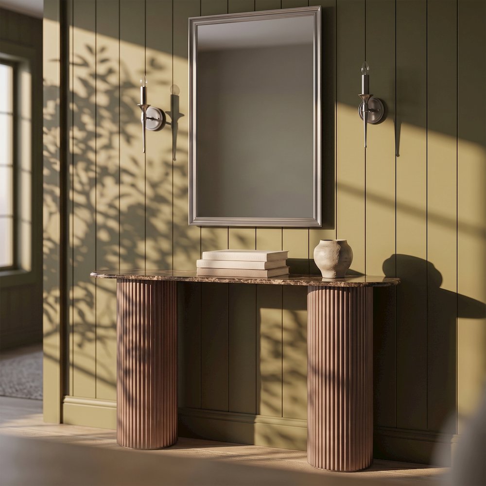 Cindra Brown Genuine Marble Top And Iron Base Console Table