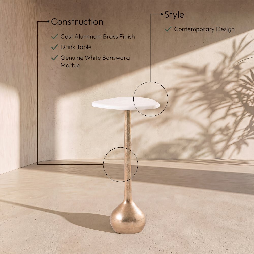 Vireo White Genuine Marble Top And Aluminum Base Drink Table