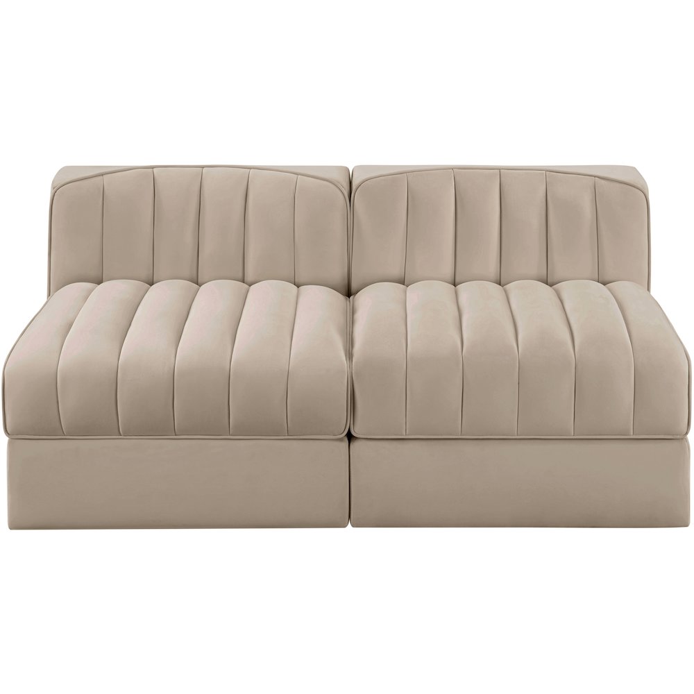 Rummi Beige Velvet Performance Fabric Upholstered 2pc. Modular Loveseat