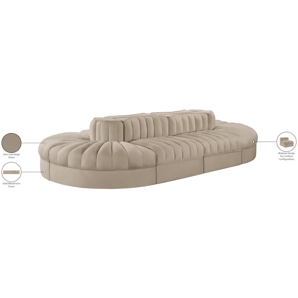 Rummi Beige Velvet Performance Fabric Upholstered 8pc. Modular Sectional