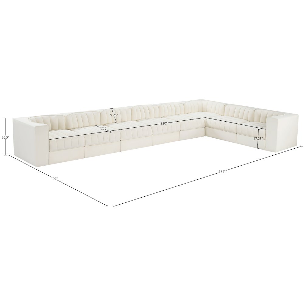 Rummi Cream Velvet Performance Fabric Upholstered 8pc. Modular Sectional
