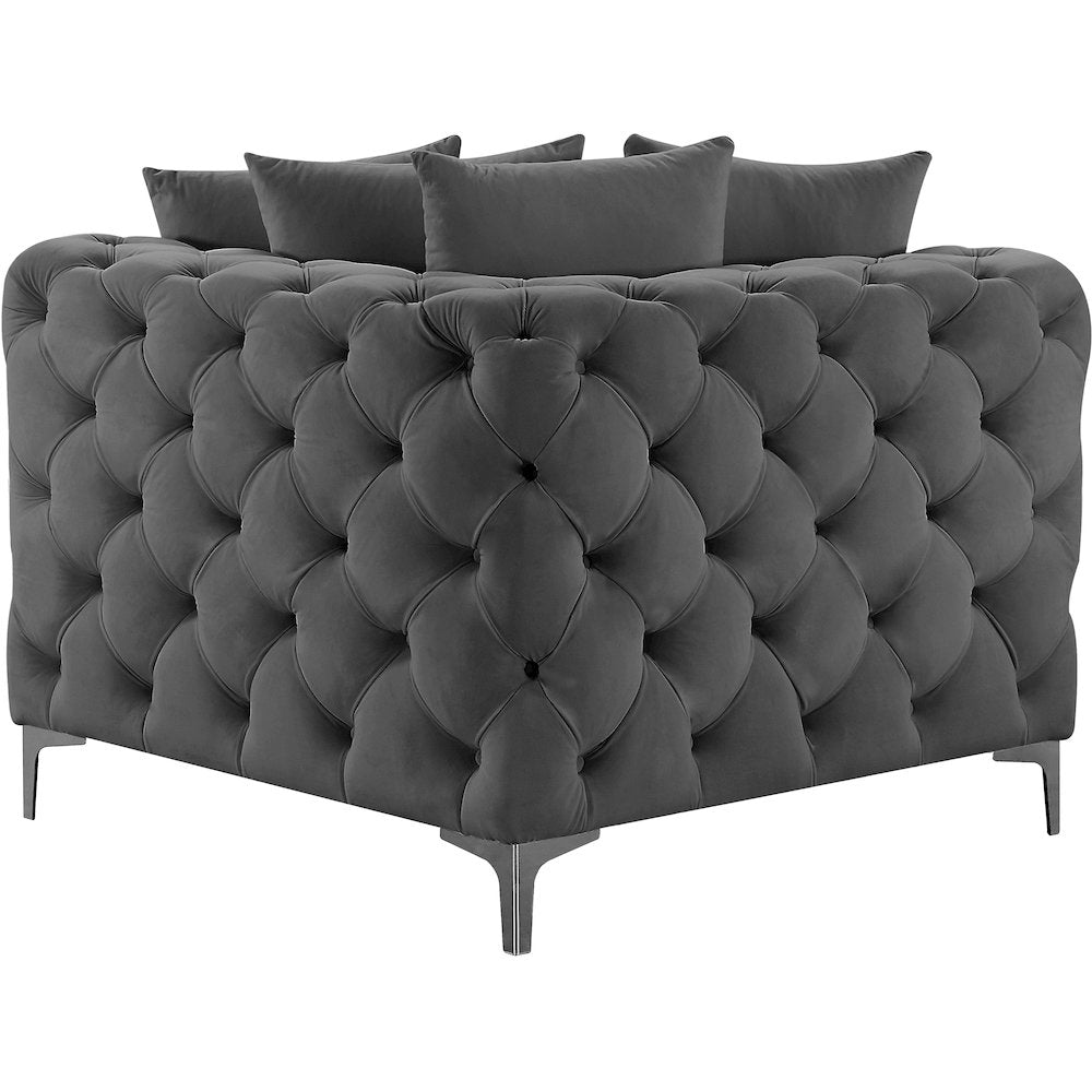 Tremblay Grey Velvet Corner Chair