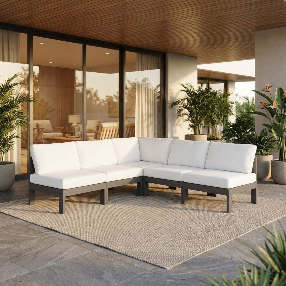 White Fabric Outdoor Modular Sectional With Contemporary Style For Patio
