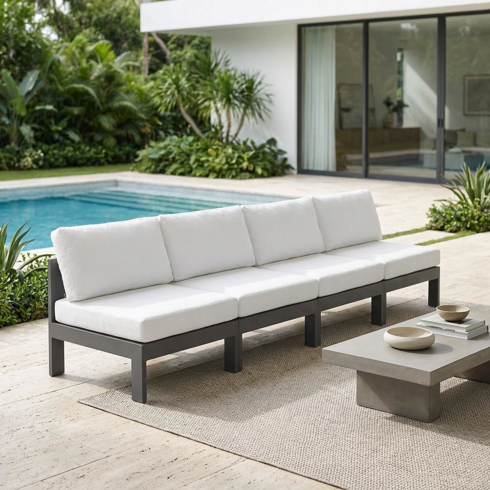 White Fabric Outdoor Patio Modular Sofa With Contemporary Style