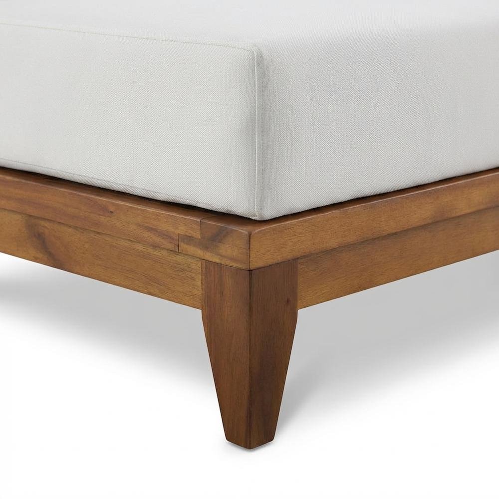 Contemporary White Fabric Outdoor Modular Sofa With Acacia Wood Finish