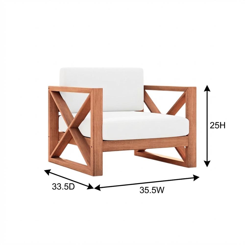 White Fabric Outdoor Chair With Pillow, Finish, Contemporary Style