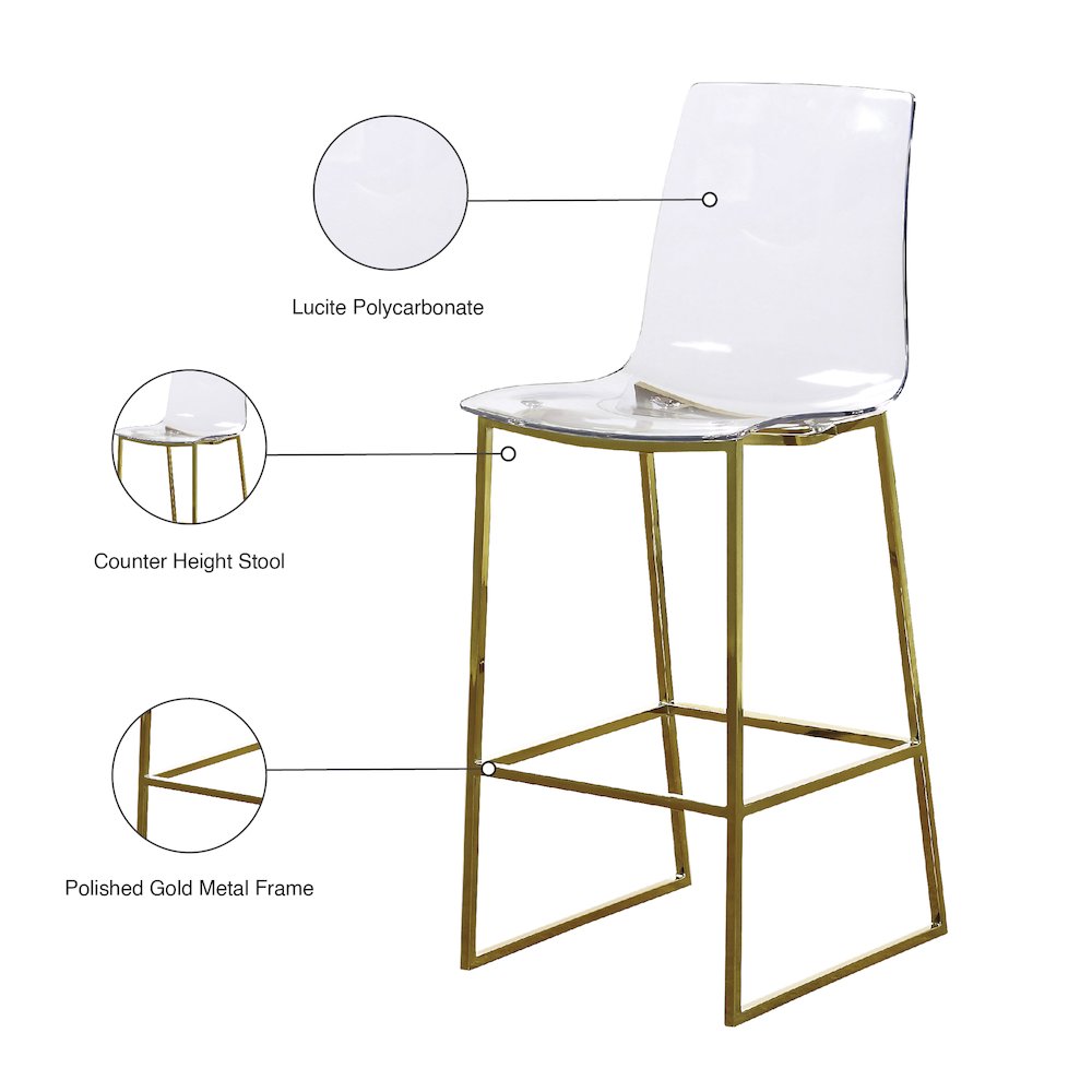 Lumen Gold Metal/Lucite Polycarbonate Stool