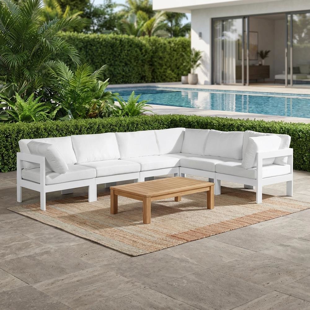 White Fabric Outdoor Patio Modular Sectional With Contemporary Style