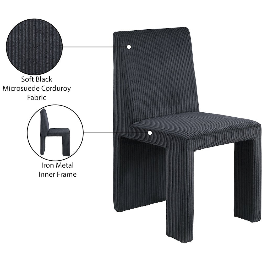 Benson Black Microsuede Corduroy Fabric Dining Chair, Set of 2