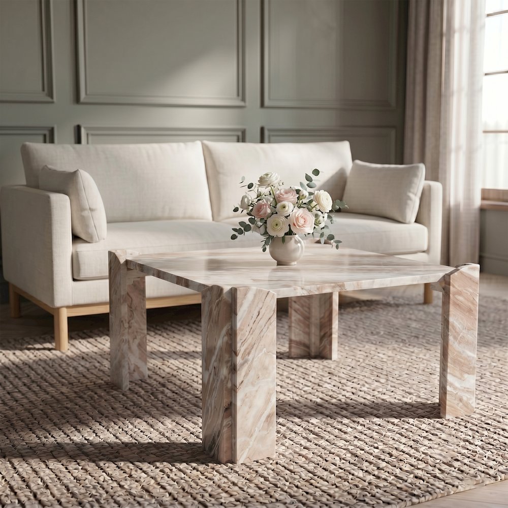 Ravello Brown Genuine Marble Coffee Table