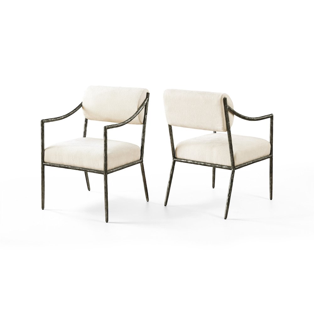 Bastille Cream Chenille Fabric Upholstered Dining Arm Chair, Set of 2