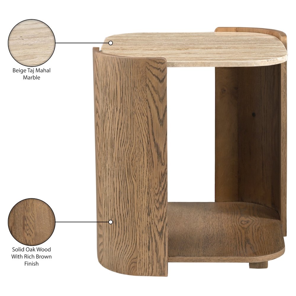 Calabria Beige / Brown Marble And Oak Wood End Table