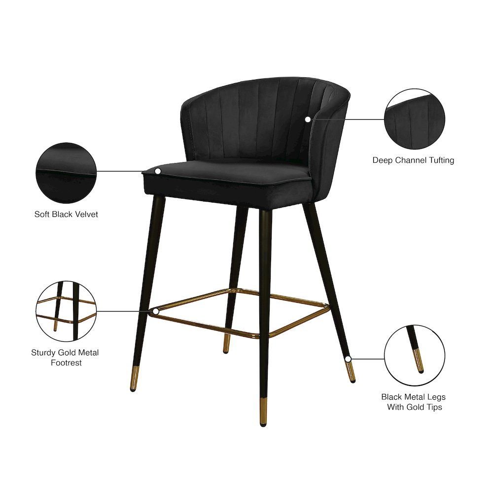 Cassie Black Velvet Stool, Set of 2