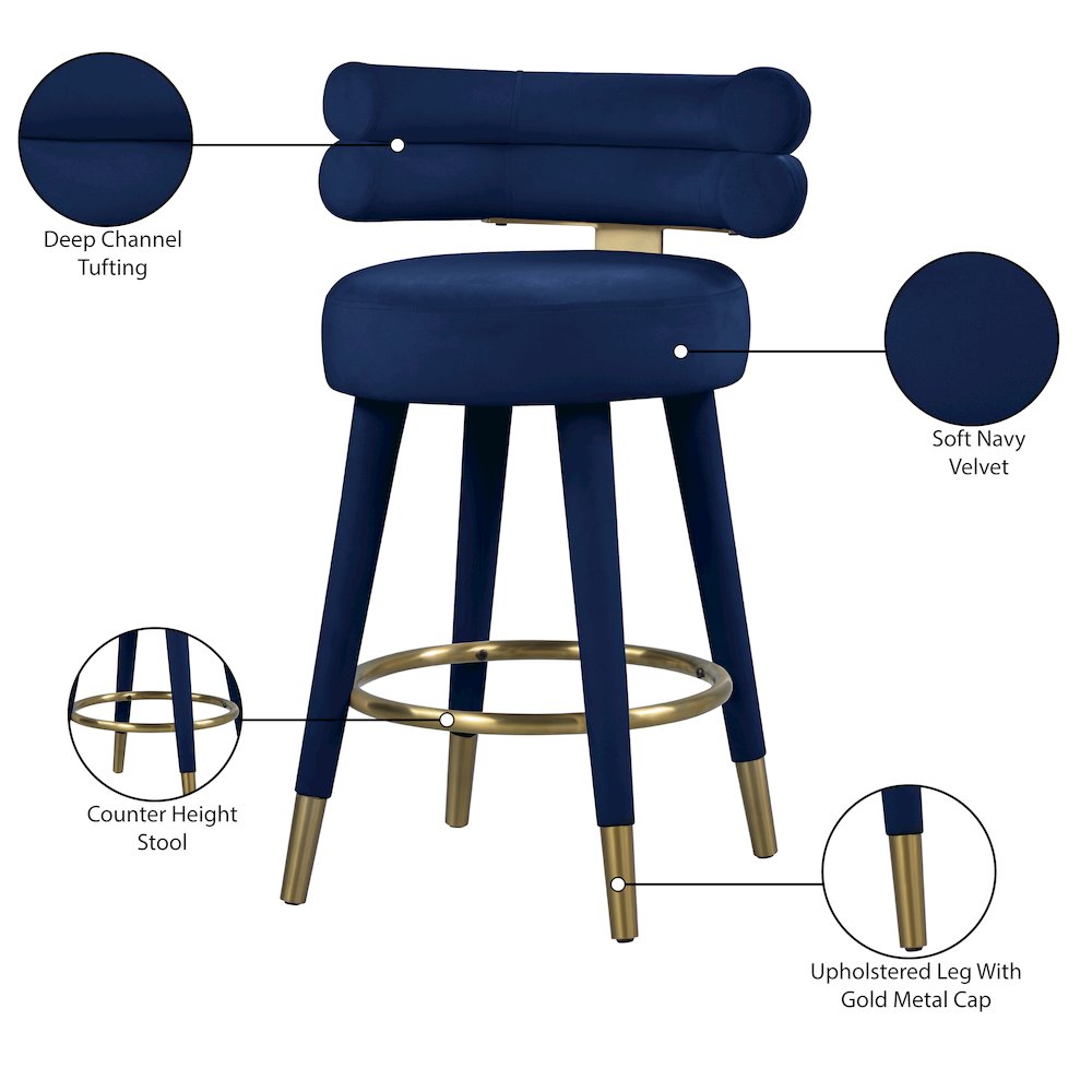 Fitzroy Navy Velvet Counter Stool, Set of 2