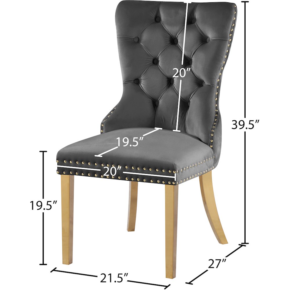 Carmen Grey Velvet Dining Chairs, Set of 2
