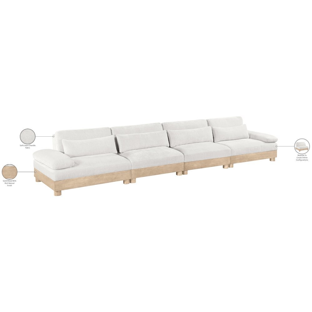 Turin 175.5" Cream Chenille Fabric Upholstered 4pc. Modular Sofa