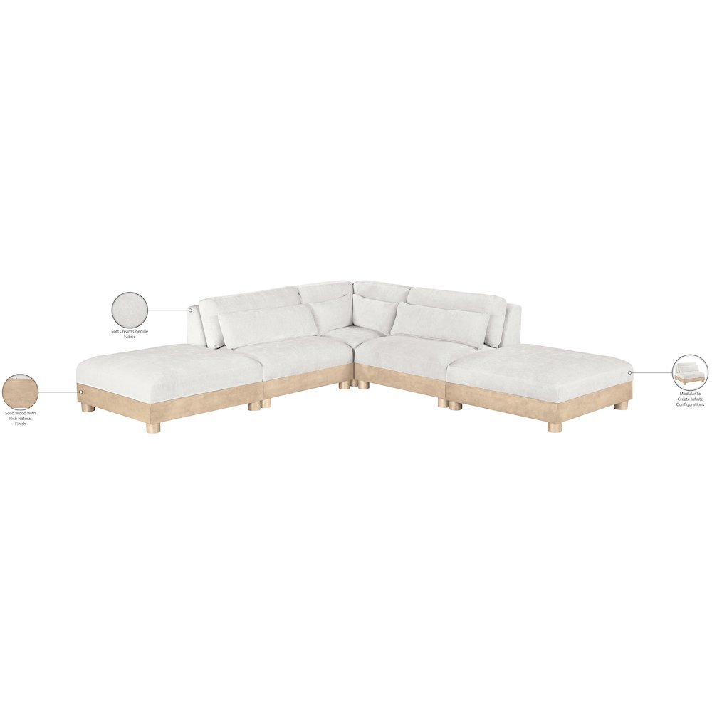 Turin 120" Cream Chenille Fabric Upholstered 5pc. Modular Sectional