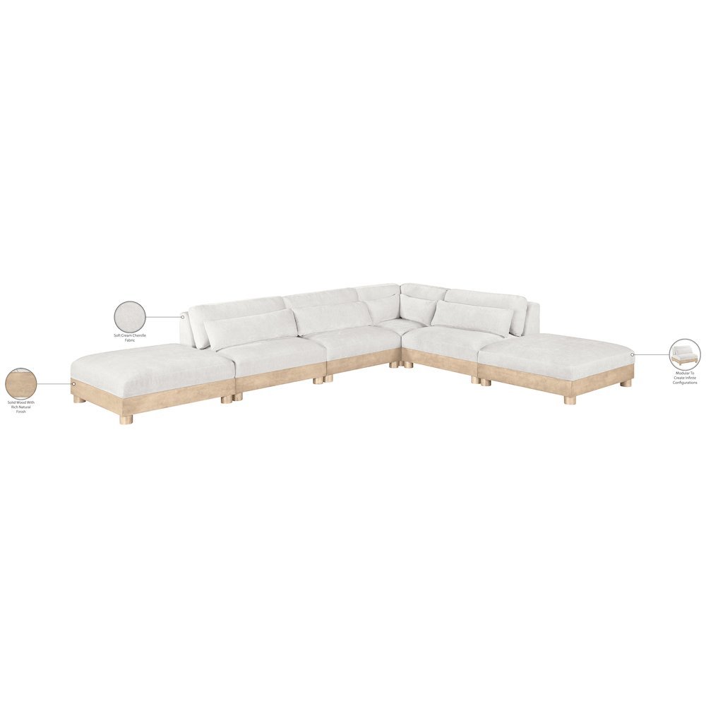Turin 160" Cream Chenille Fabric Upholstered 6pc. Modular Sectional