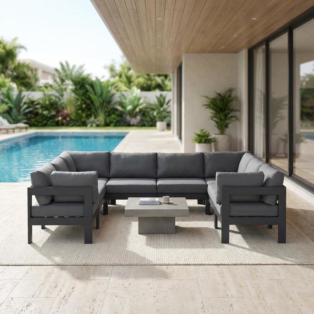 Gray Fabric Outdoor Patio Modular Sectional With Contemporary Style