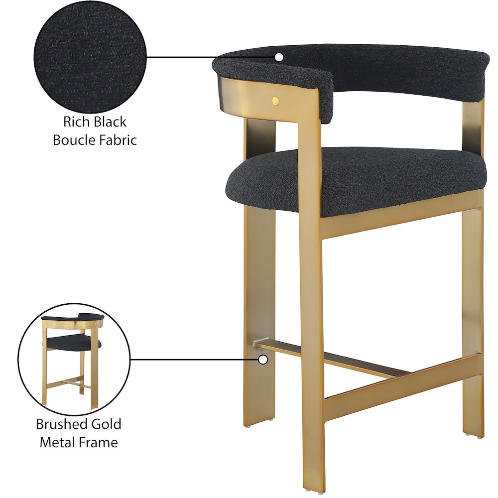 Romeo Black Boucle Fabric Counter Stool, Set of 2