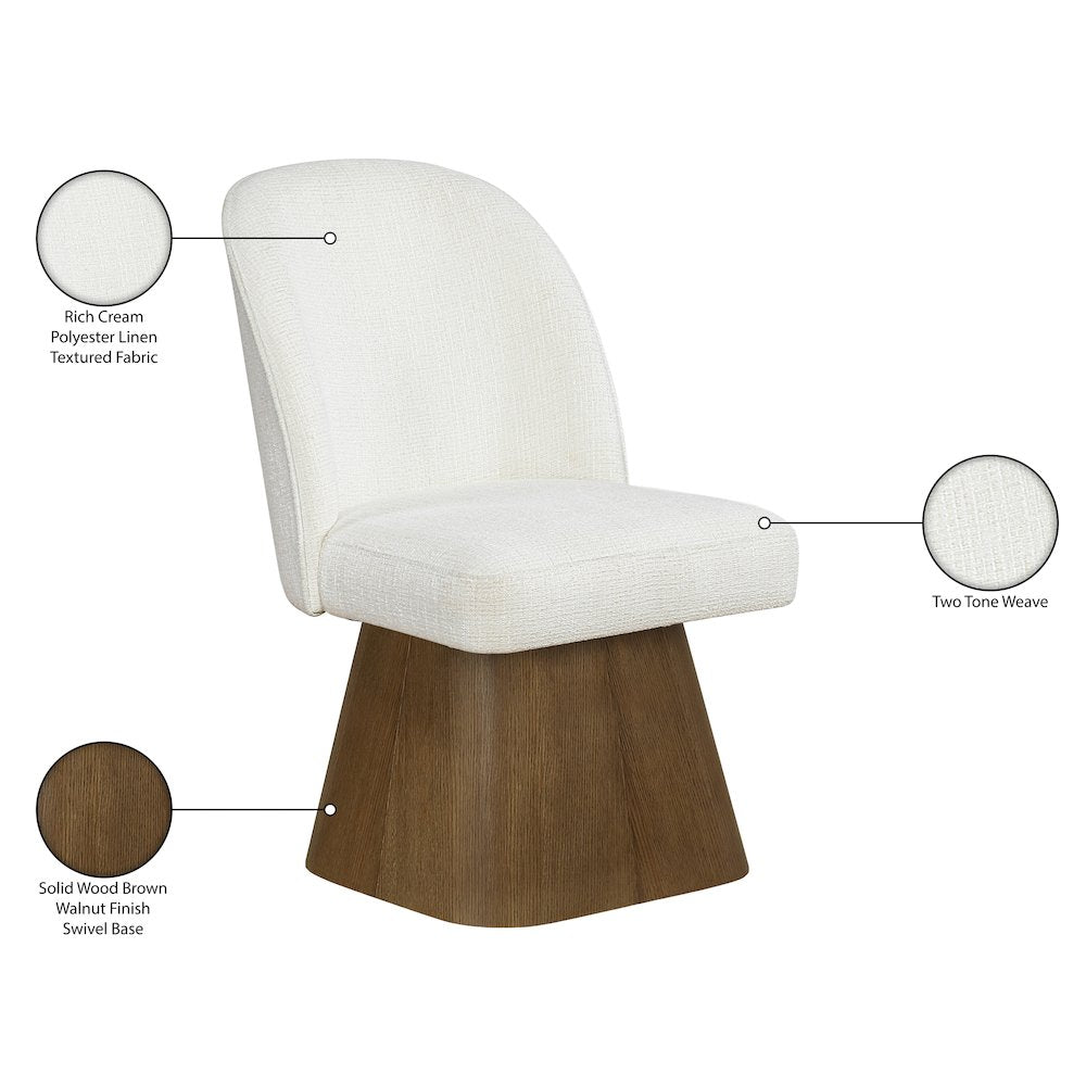 Marlowe Cream Linen Textured Fabric Upholstered Swivel Dining Side Chair