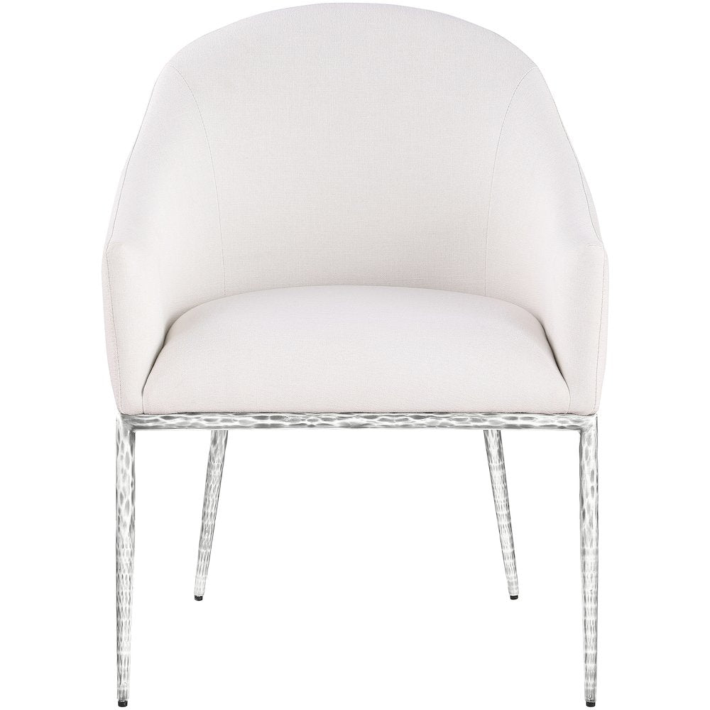 Ferro Cream Linen Textured Performance Fabric Upholstered Dining Arm Chair