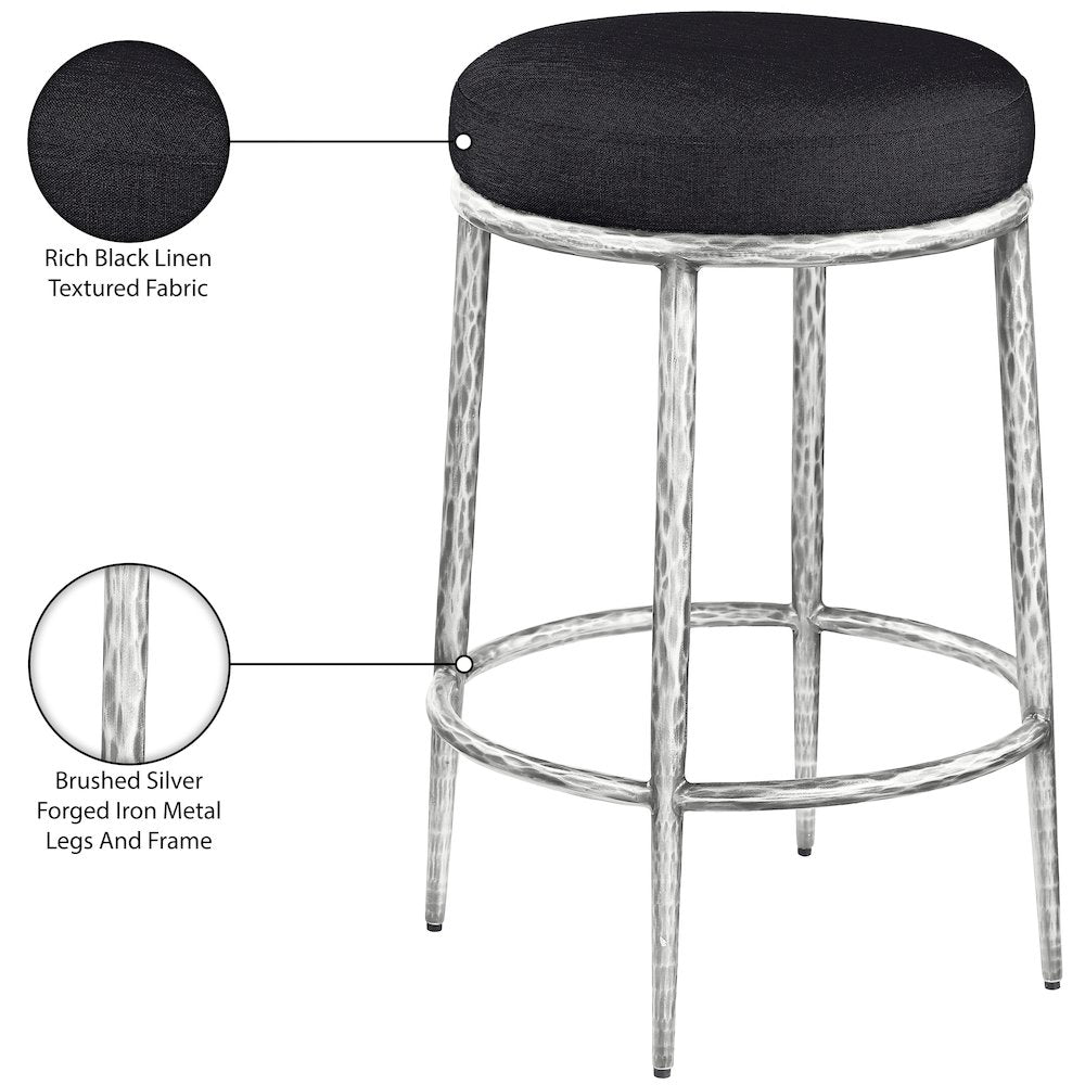 Ferro Black Linen Textured Performance Fabric Upholstered Counter Stool