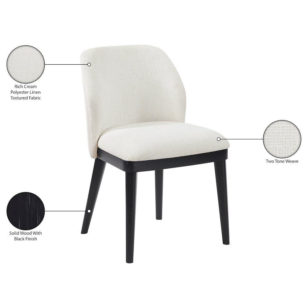 Valeo Cream Linen Textured Fabric Upholstered Dining Chair, Set of 2