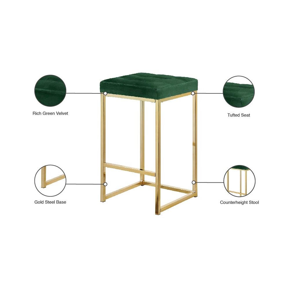 Nicola Green Velvet Stool, Set of 2