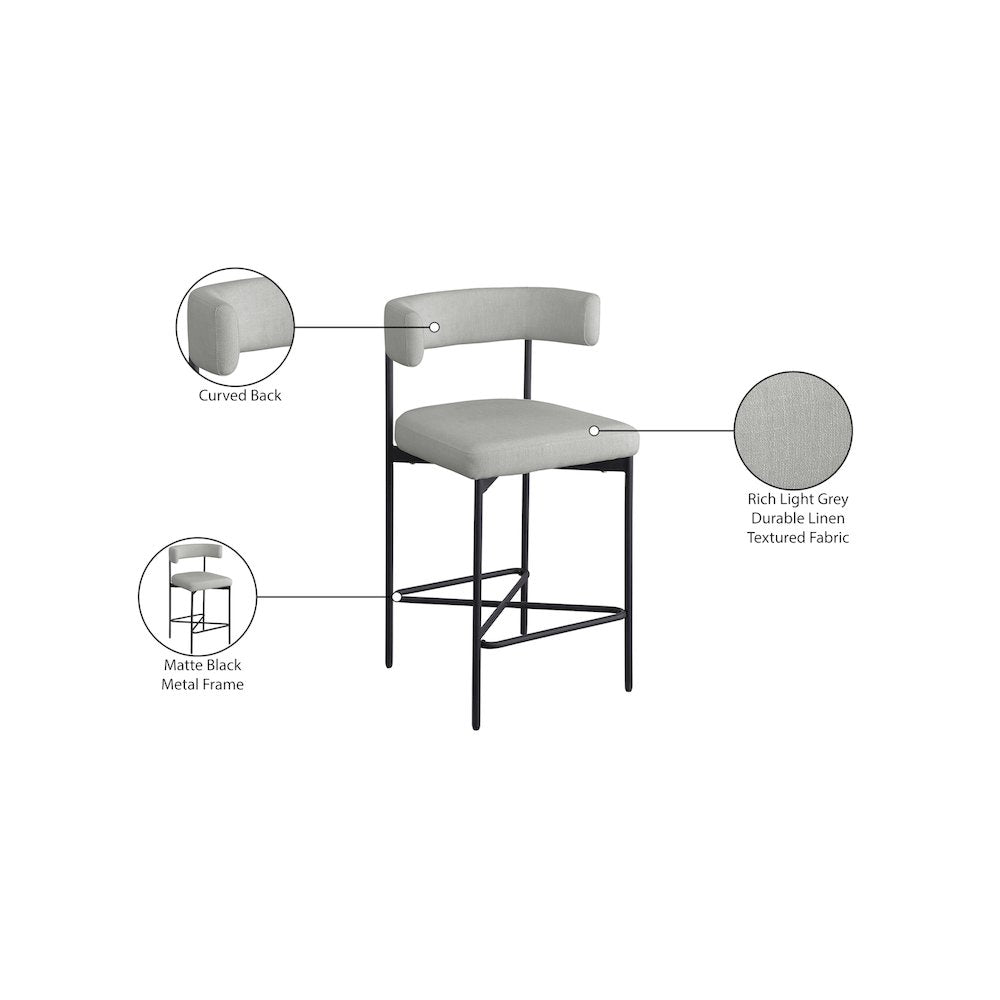 Rivage Light Grey Durable Linen Textured Fabric Stool, Set of 2