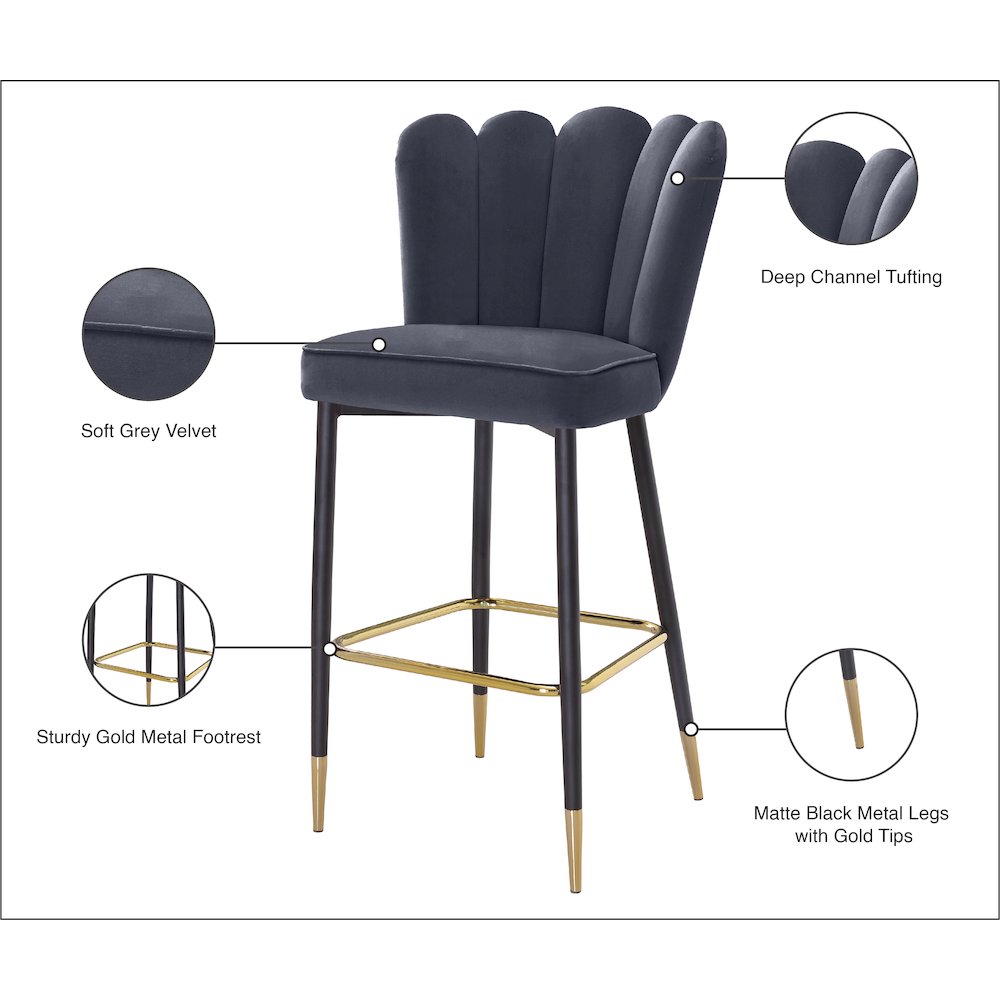 Lily Grey Velvet Stool, Set of 2