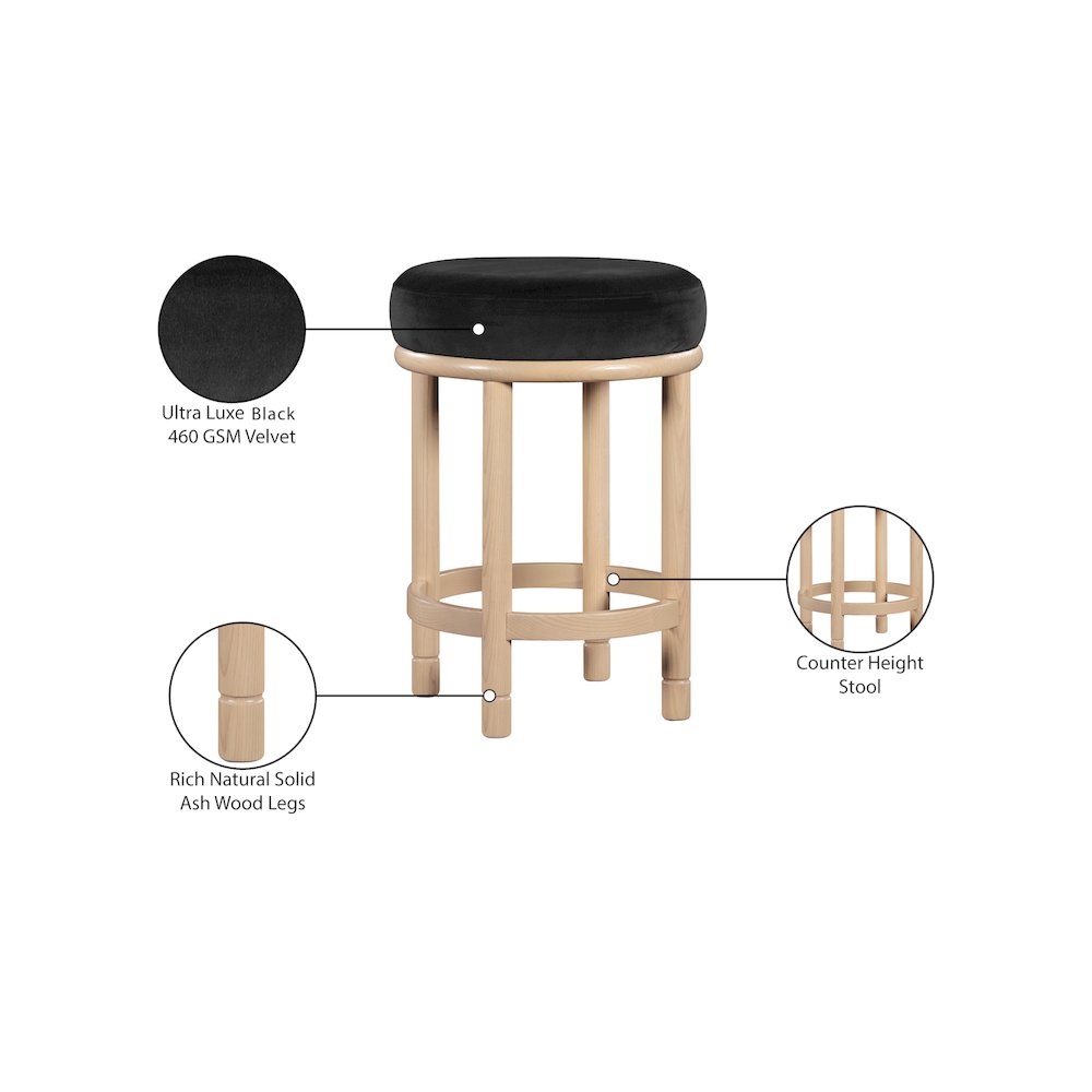 Monette Black Velvet Counter Stool