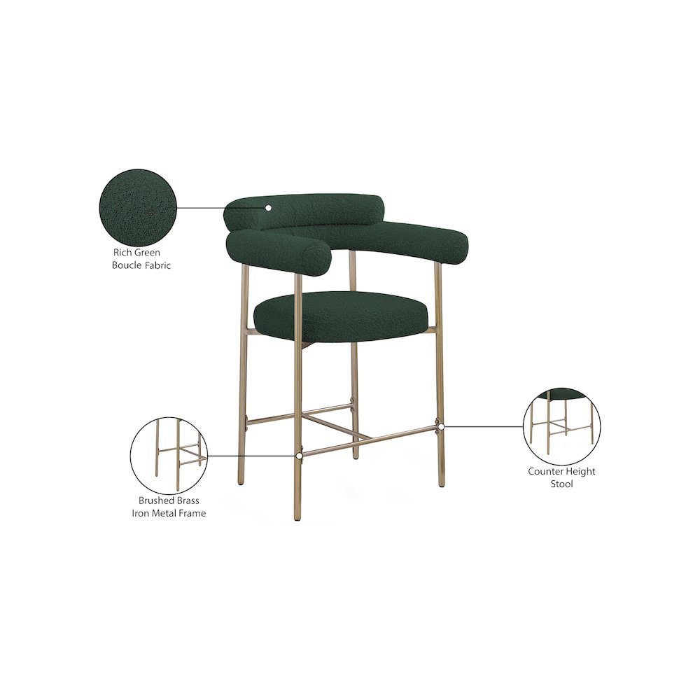 Blake Green Boucle Fabric Counter Stool, Set of 2