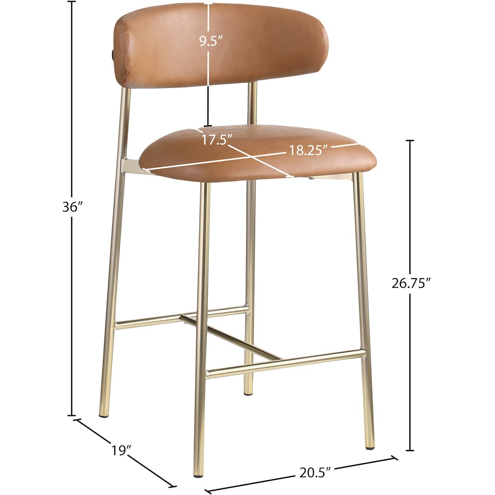Lupita Cognac Vegan Leather Counter Stool, Set of 2