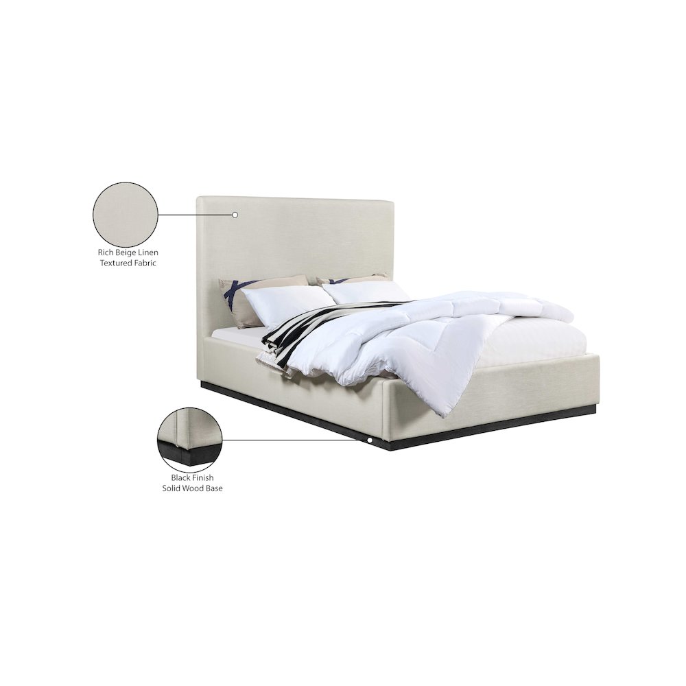 Alfie Beige Linen Textured Fabric King Bed