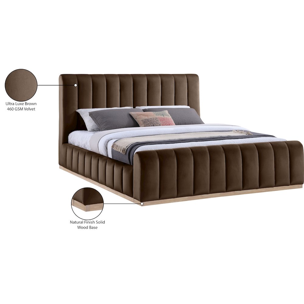 Amara Brown Velvet Upholstered King Bed