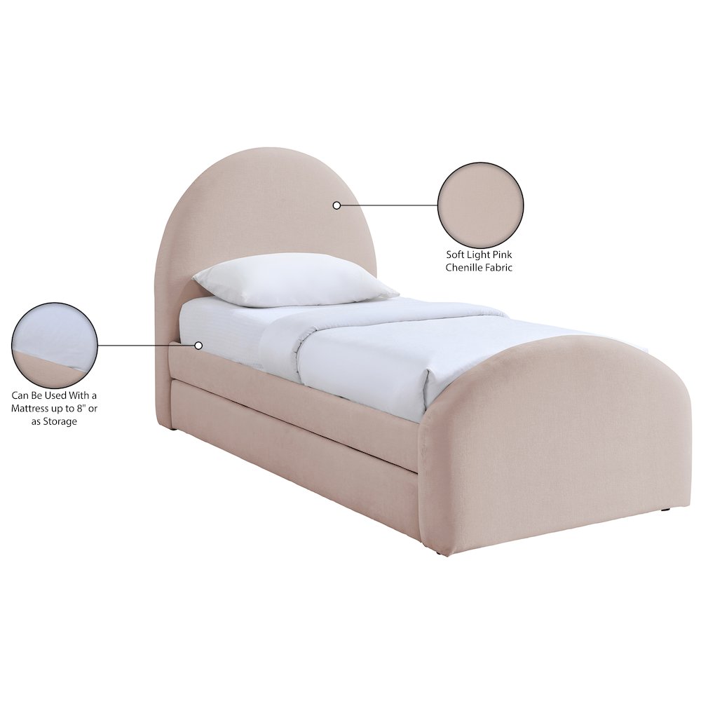 Andaz Pink Chenille Fabric Upholstered Twin Trundle Bed