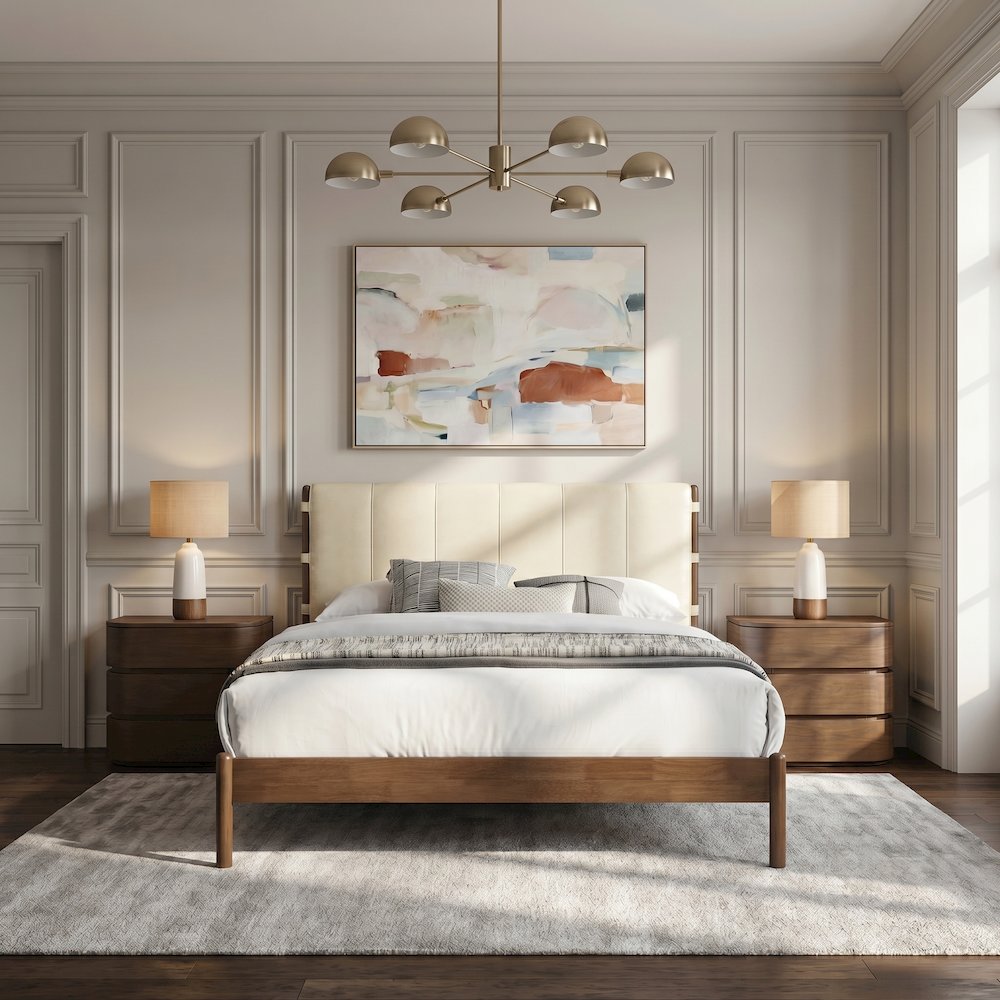 Arielle Cream Vegan Leather Upholstered Full Bed (3 Boxes)