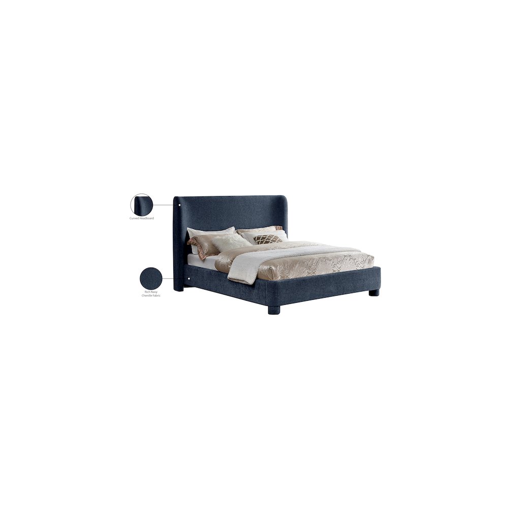 Penny Navy Chenille Fabric Queen Bed