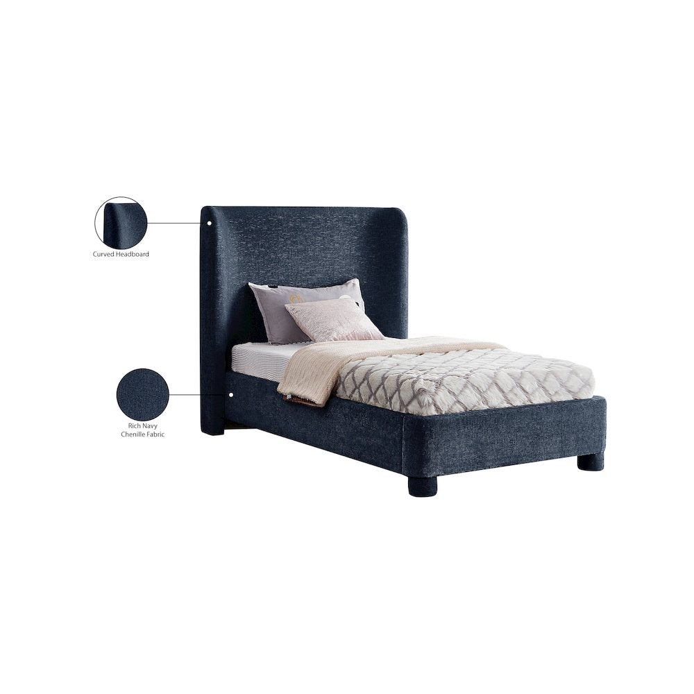 Penny Navy Chenille Fabric Twin Bed
