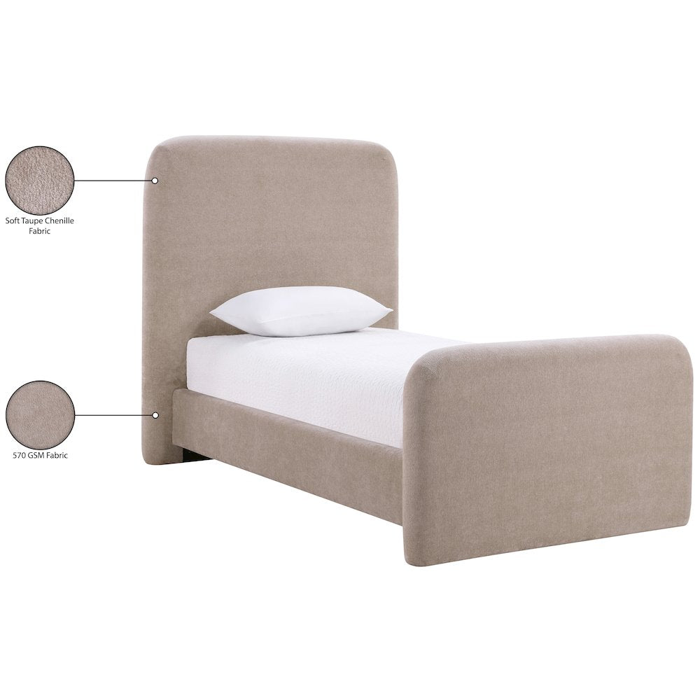 Fira Taupe Chenille Fabric Upholstered Twin Bed
