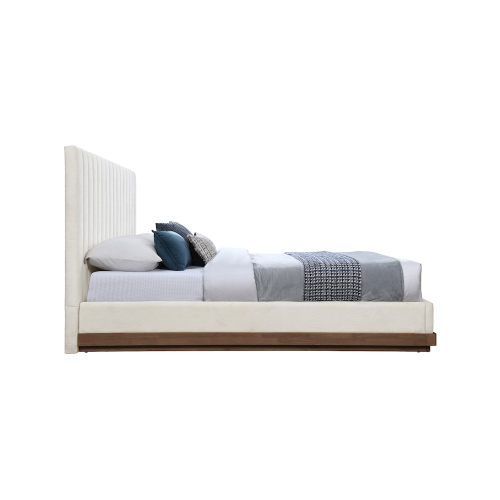 Emmet Cream Chenille Fabric Queen Bed