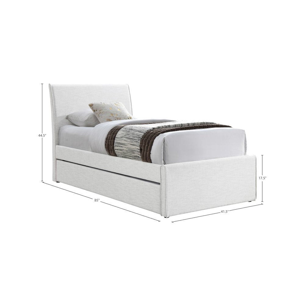 Myles Cream Linen Textured Fabric Twin Trundle Bed