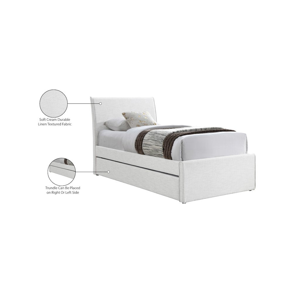 Myles Cream Linen Textured Fabric Twin Trundle Bed