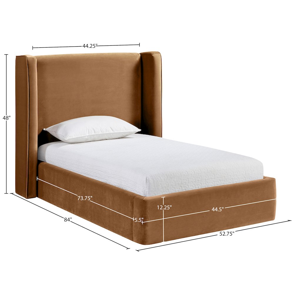 Kendall Saddle Velvet Upholstered Twin Bed