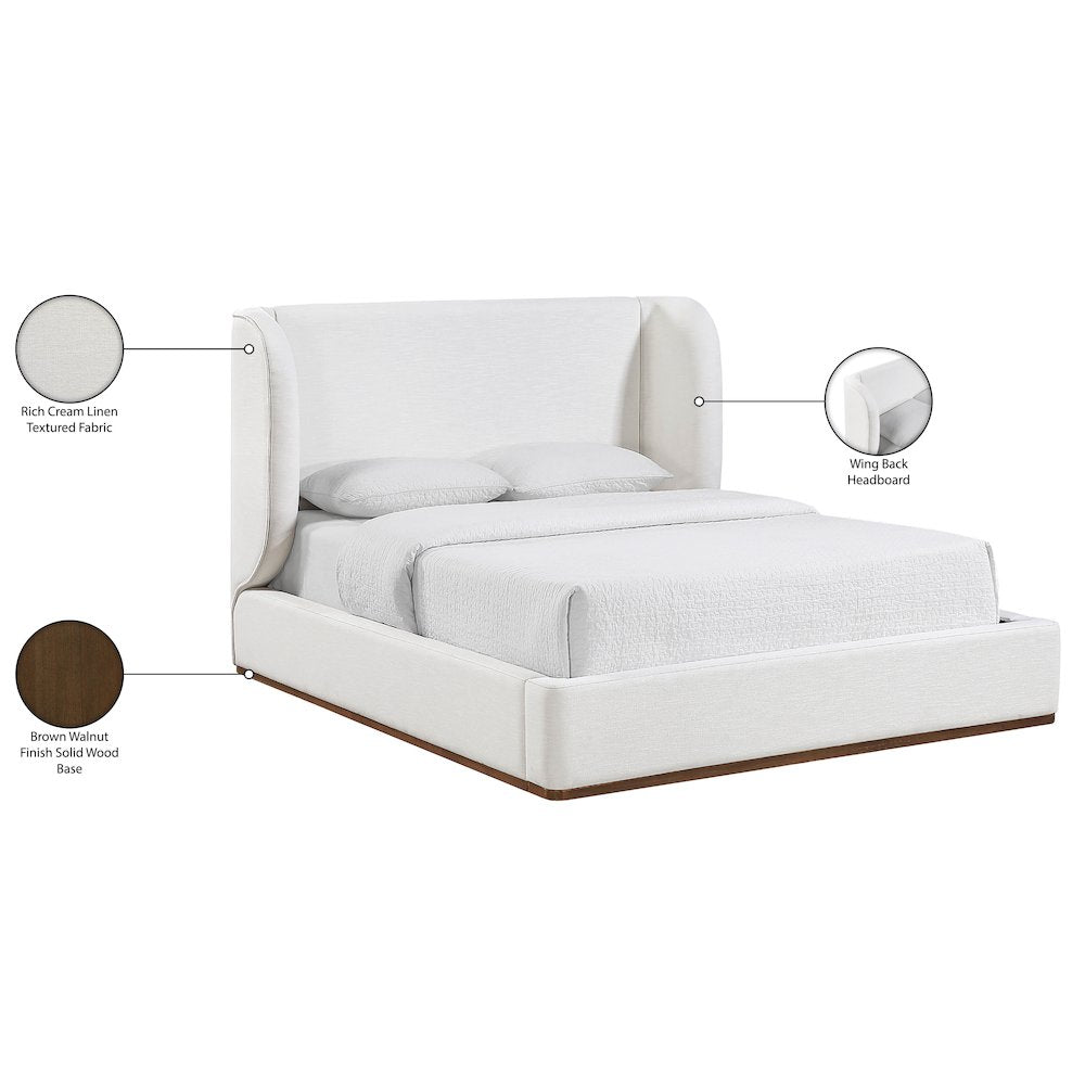 Aurin Cream Linen Textured Fabric Upholstered Full Bed
