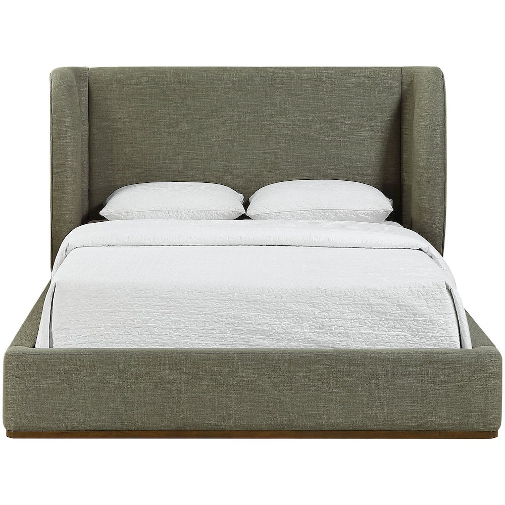Aurin Olive Green Linen Textured Fabric Upholstered Full Bed