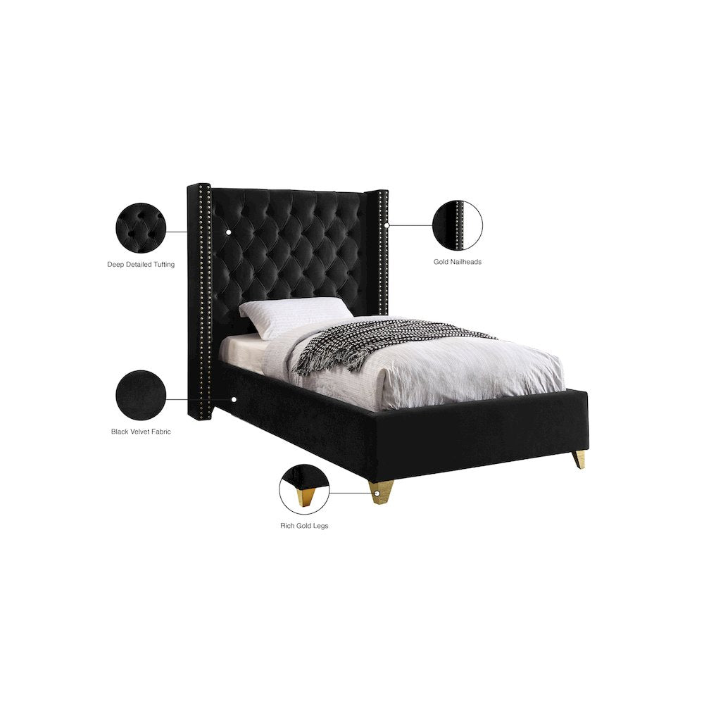 Barolo Black Velvet Twin Bed