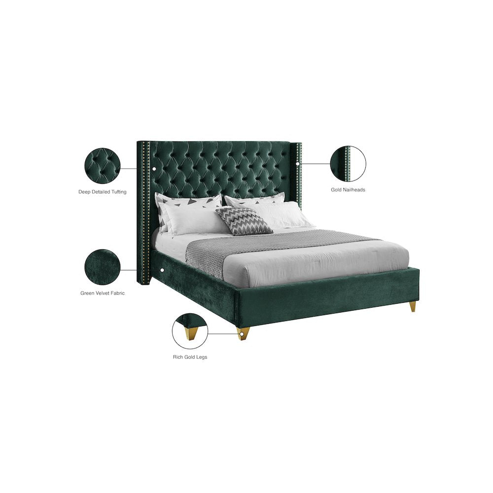 Barolo Green Velvet Queen Bed